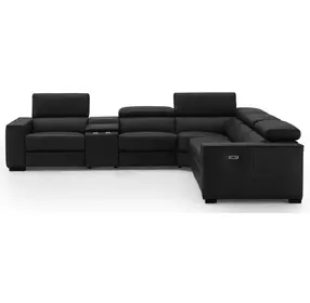 Picasso Black Leather 6 Piece Modular Power Reclining Sectional with USB Charging