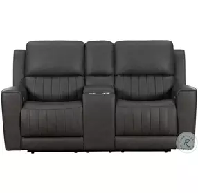 Pierce Homerun Dark Gray Leather 76" Zero Gravity Power Reclining Console Loveseat with Power Lumbar and USB Charging