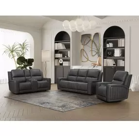 Pierce Homerun Dark Gray Leather Zero Gravity Power Reclining Living Room Set with Power Headrests and Lumbar