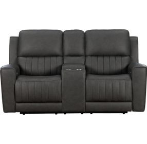 Pierce Homerun Dark Gray Leather 76" Zero Gravity Power Reclining Console Loveseat with Power Lumbar and USB Charging