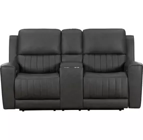 Pierce Homerun Dark Gray Leather 76" Zero Gravity Power Reclining Console Loveseat with Power Lumbar and USB Charging