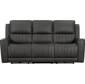 Pierce Homerun Dark Gray Leather 87" Zero Gravity Power Reclining Sofa with Power Lumbar and USB Charging