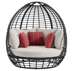 Fresca Beige Outdoor Upholstered Twin Egg Chair with 3 Pillows