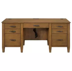 Beth Brown Oak Double Pedestal Desk with USB Charging