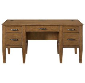 Beth Brown Oak Half Pedestal Desk with USB Charging