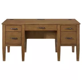 Beth Brown Oak Half Pedestal Desk with USB Charging