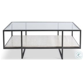 Harlow White Travertine And Bronze Square Cocktail Table