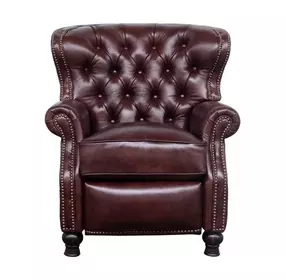 Presidential Wenlock Fudge Leather Push Thru The Arms Recliner with Nailhead Trim