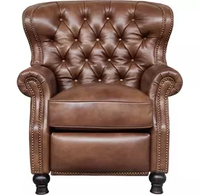 Presidential Wenlock Tawny Leather Push Thru The Arms Recliner with Nailhead Trim
