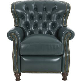 Presidential Highland Emerald Leather Push Thru The Arms Recliner with Nailhead Trim