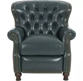 Presidential Highland Emerald Leather Push Thru The Arms Recliner with Nailhead Trim