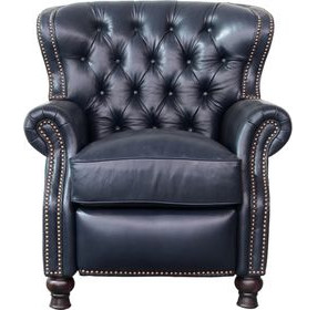 Presidential Shoreham Blue Leather Push Thru The Arms Recliner with Nailhead Trim