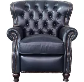 Presidential Shoreham Blue Leather Push Thru The Arms Recliner with Nailhead Trim
