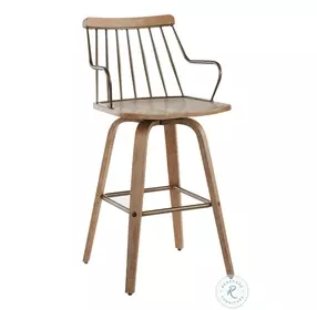 Preston White Washed Wood And Antique Copper Metal Swivel Counter Height Stool