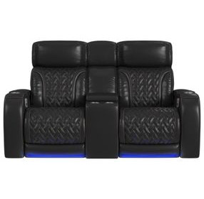 Ascend Black Leather 76" Power Reclining Loveseat with USB Charging and LED