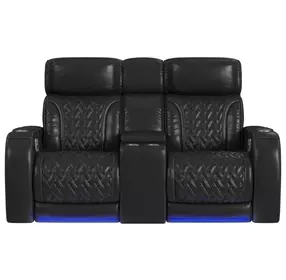 Ascend Black Leather 75" Power Reclining Loveseat with USB Charging and LED