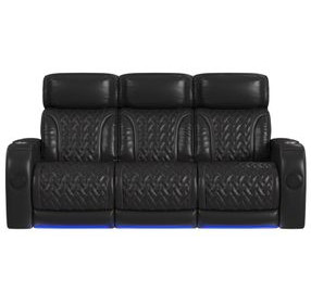 Ascend Black Leather 86" Power Reclining Sofa with USB Charging and LED