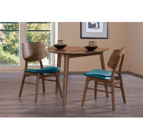 Oscar Walnut and Teal 35" Triangular Corner Dining Set with 2 Cushion Chairs