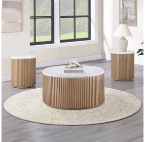 Colvin Brown and White Round Marble Top Ocassional Table