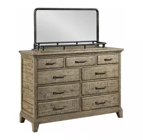 Heritage Timber Sandstone and Gray 9 Drawer Westwood Bureau with Rectangular Landscape Mirror
