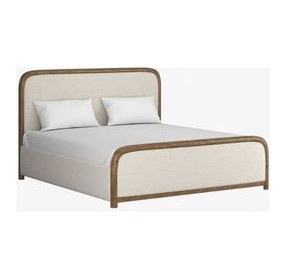 Zest Cream and Brown King Upholstered Framed Panel Bed