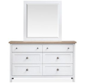 Windmill Harbour White Whisp and Sand 6 Drawer Dresser with Rectangular Mirror