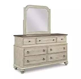 Homestead Pine Cornsilk 7 Drawer Wellington Dresser with Rectangular Mirror