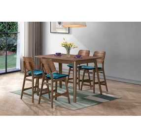 Oscar Walnut and Teal 59" Rectangular Counter Height Dining Set with 4 Cushion Chairs