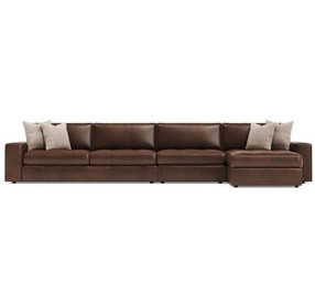 Nest Brown Leather 3 Piece Modular Sectional with RAF Chaise and Pillows
