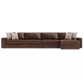 Nest Brown Leather 3 Piece Modular Sectional with RAF Chaise and Pillows