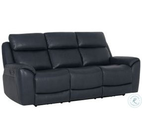 Sorellian Opulent Navy Leather Power Reclining Sofa