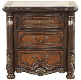 Bella Notte Mahogany Brown 3 Drawer Marble Top Nightstand with USB Charging