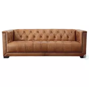 Dobbs Rustic Camel Leather 90" Sofa