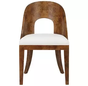 Rafferty White Linen Performance Fabric Dining Chair With Matte Dark Burl Wood Frame