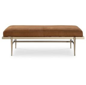 Mosaic Brown Leather Upholstered Rectangular Tobin Cocktail Ottoman