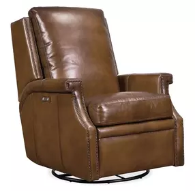 Collin Checkmate Pawn Leather Swivel Glider Power Recliner