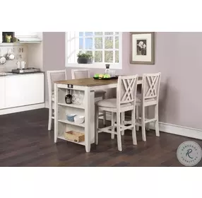 Amy Bisque And Brown 5 Piece Counter Height Dining Set