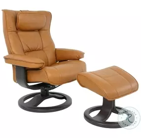 Regent Vintage Cognac Leather Small Recliner with Ottoman