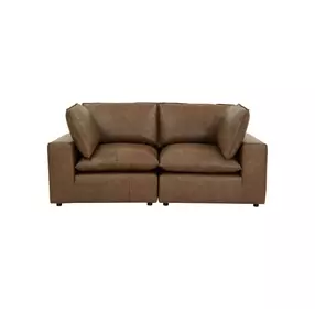 Cali Cognac Brown Leather Modular 80" Loveseat