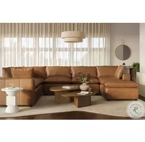 Cali Cognac Brown Leather Modular Large Chaise Sectional