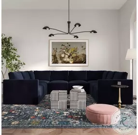Willow Navy Velvet Modular Large U Sectional