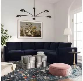 Willow Navy Velvet Modular L Sectional