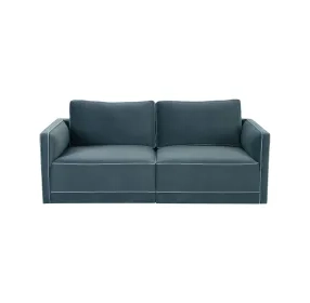 Willow Misty Blue Velvet Modular 74" Loveseat