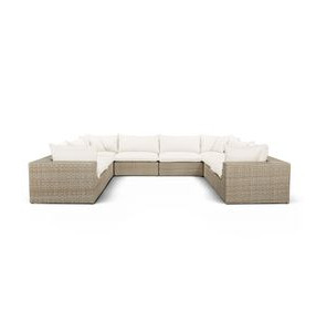 Cali Natural Performance Fabric & Natural Wicker Modular Outdoor U-Sectional