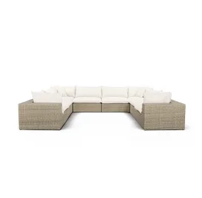 Cali Natural Performance Fabric & Natural Wicker Modular Outdoor U-Sectional