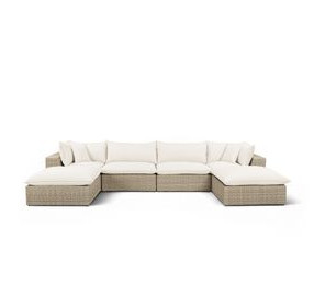 Cali Natural Performance Fabric & Natural Wicker Modular Outdoor U-Chaise Sectional