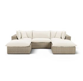 Cali Natural Performance Fabric & Natural Wicker Modular Outdoor Small U-Chaise Sectional