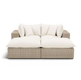 Cali Natural Performance Fabric & Natural Wicker Modular Outdoor Double Chaise