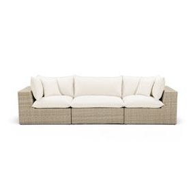Cali Natural Performance Fabric & Natural Wicker 121" Modular Outdoor Sofa