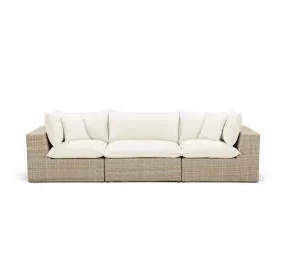 Cali Natural Performance Fabric & Natural Wicker 121" Modular Outdoor Sofa